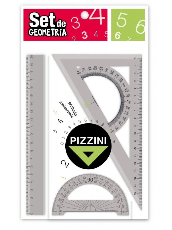 JUEGO DE GEOMETRIA PIZZINI ESCUELITA x 3 PIEZAS 20cm