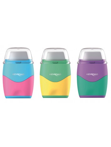 SACAPUNTAS PLASTICO OLAMI PASTEL 2 ORIFICIOS + GOMA x16