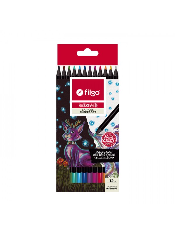 LAPICES DE COLORES FILGO BLACK & WHITE x12 LARGO