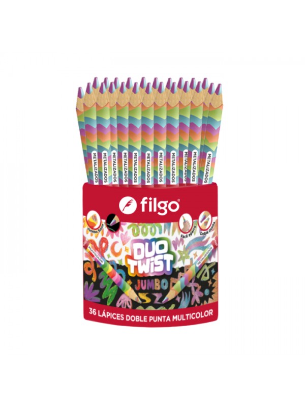 x36 LAPICES DE COLORES FILGO DOBLE PUNTA JUMBO DUO TWIST TUBO