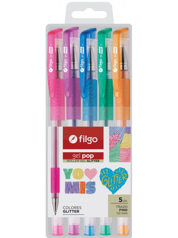 ROLLER FILGO GEL POP GLITTER x5 SURTIDOS