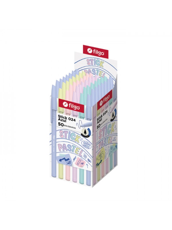 x50 BOLIGRAFO FILGO STICK 024 PASTEL 1MM TINTA AZUL