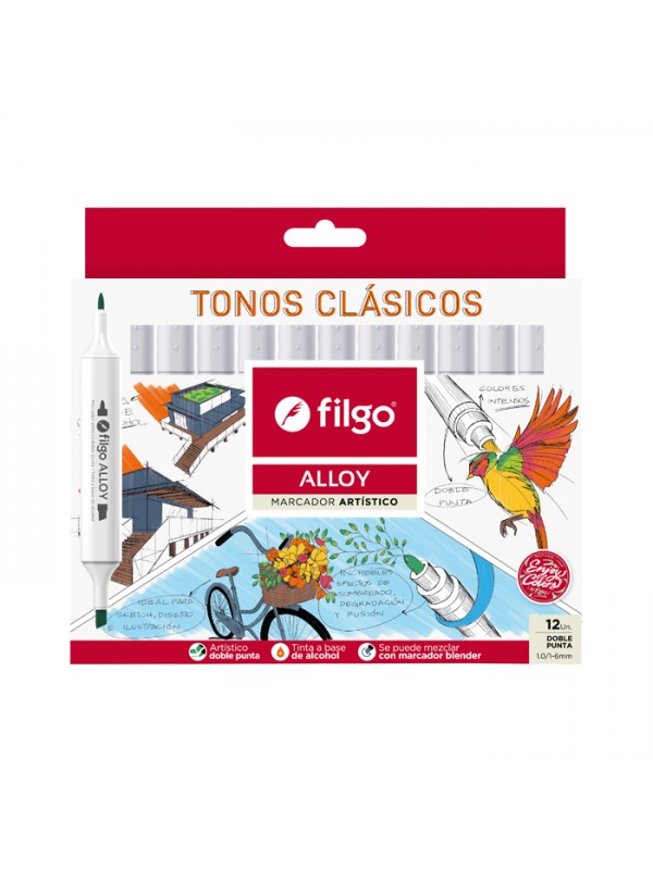 MARCADOR FILGO DOBLE PUNTA ALLOY CLASSIC x12 SURTIDOS