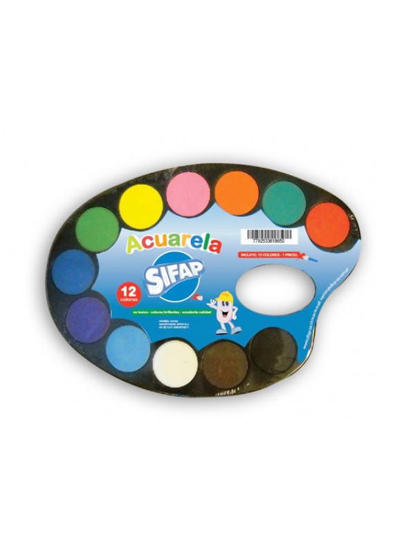 ACUARELA SIFAP PALETA 12 COLORES + PINCEL