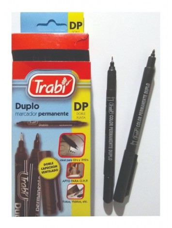 MARCADOR DOBLE PUNTA TRABI NEGRO x12