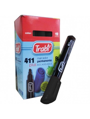 MARCADOR PERMANENTE 411 PUNTA REDONDA TRABI NEGRO x12