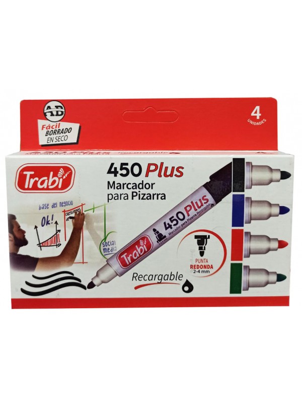 MARCADOR 450 PARA PIZARRA TRABI CLASICO SURTIDO BLISTER x4