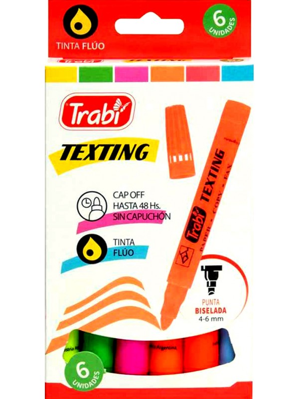 RESALTADOR TEXTING FLUO SURTIDO TRABI BLISTER x6