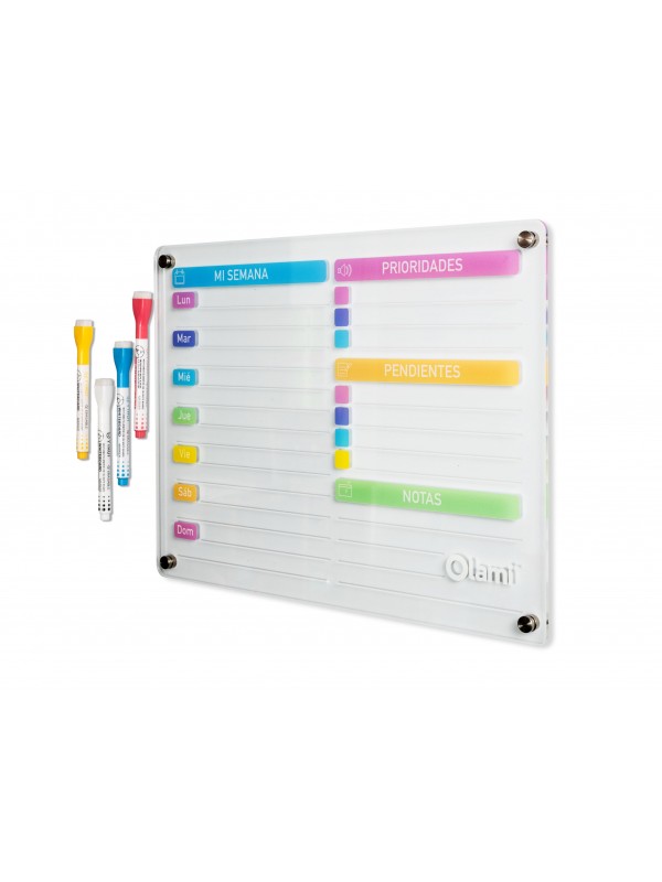 PIZARRA / ORGANIZADOR ACRILICO + 4 MARCADORES