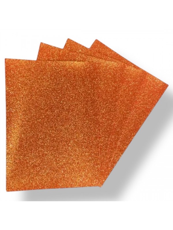 x10 GOMA EVA GLITTER A4 ADHESIVA NARANJA
