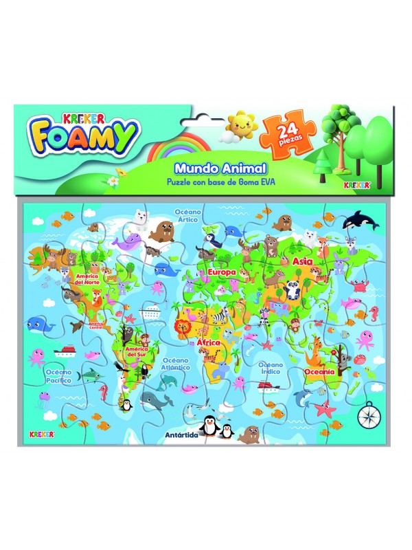 813 PUZZLE PLANISFERIO MUNDO ANIMAL GOMA EVA