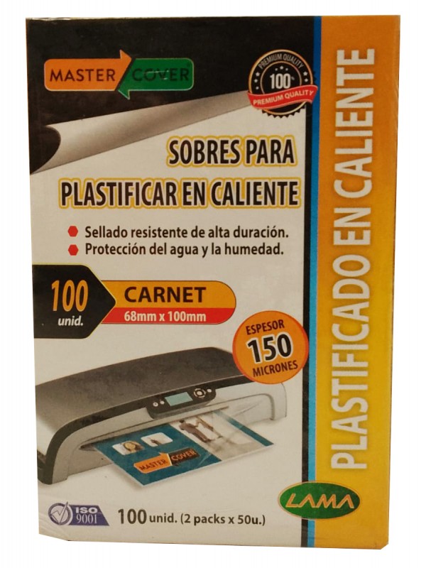 x100 SOBRES 67x98 PARA PLASTIFICADO EN CALIENTE 150 MICRONES