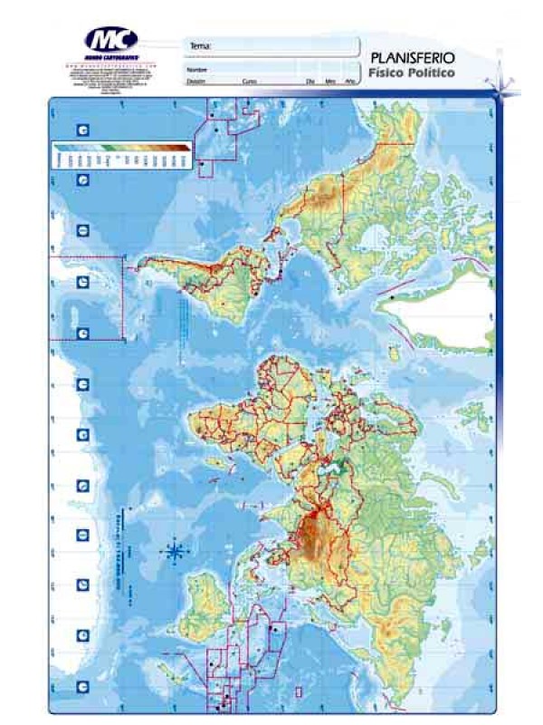 MAPA OFICIO PLANISFERIO FISICO POLITICO