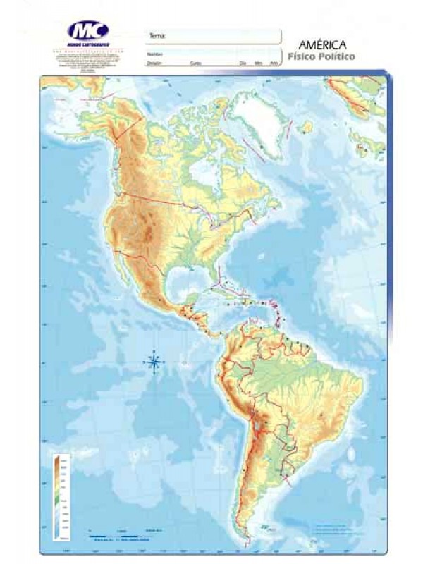 MAPA OFICIO CONTINENTE AMERICANO FISICO POLITICO