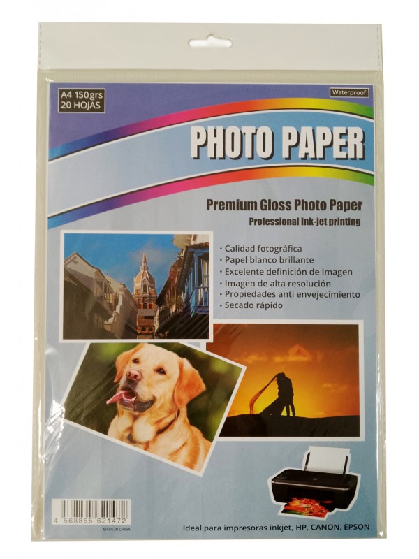 PAPEL FOTOGRAFICO GLOSSY A4 150G  x20 HOJAS