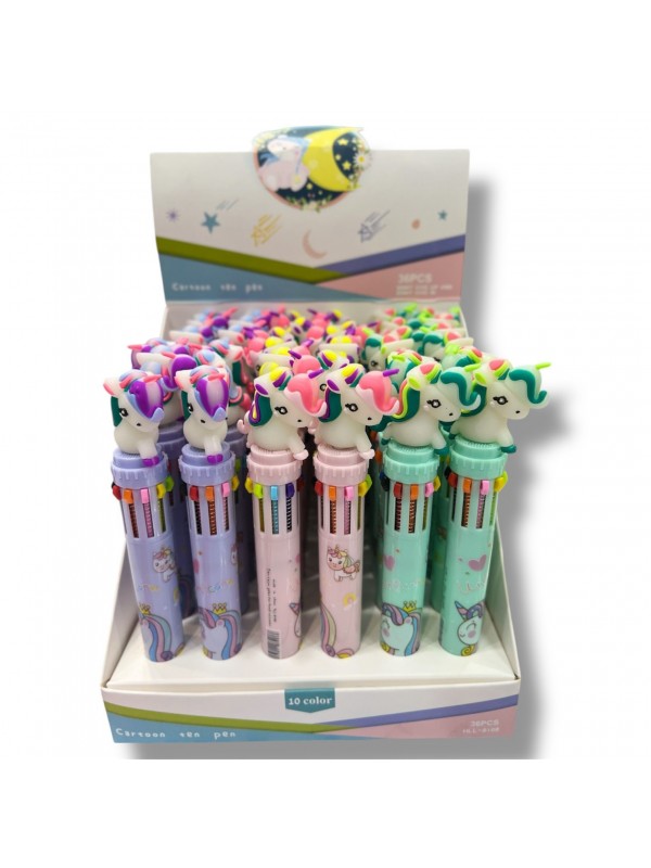 BOLIGRAFO 10 COLORES UNICORNIO x36