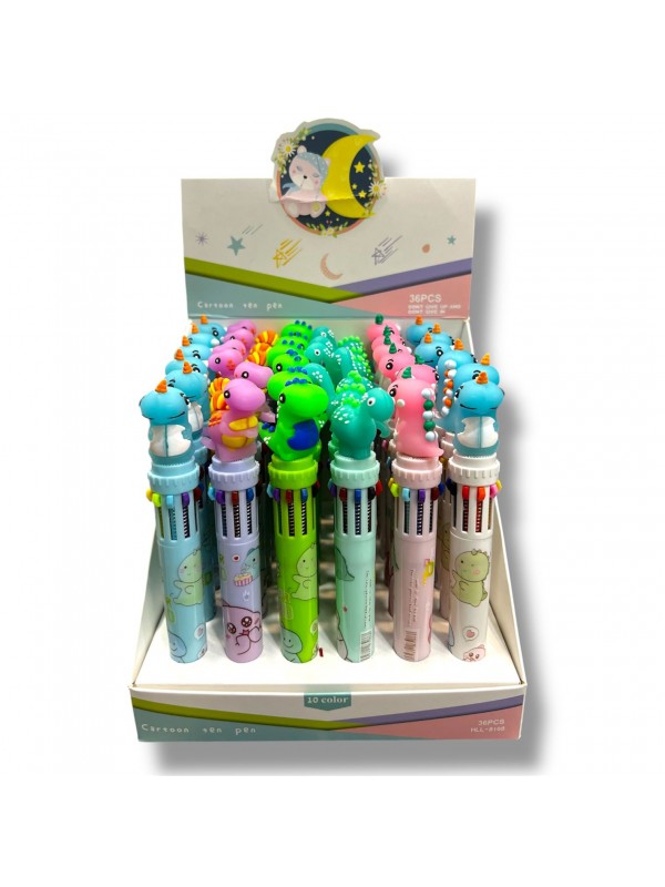 BOLIGRAFO 10 COLORES DINOSAURIO x36
