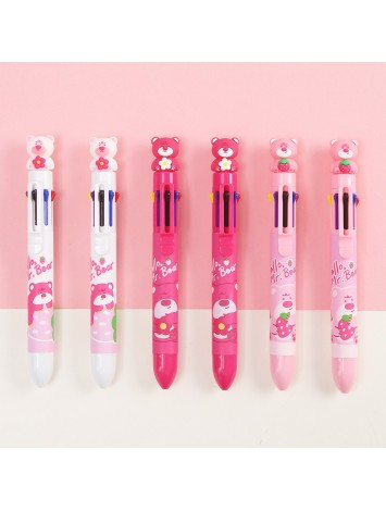 BOLIGRAFO 8 COLORES OSO ROSA x24