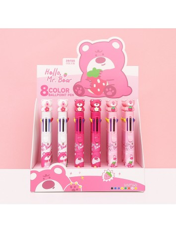 BOLIGRAFO 8 COLORES OSO ROSA x24