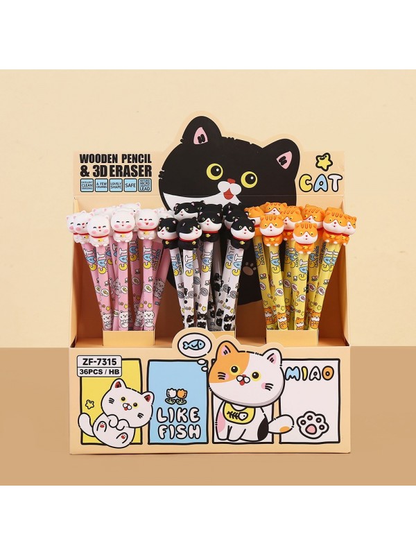 LAPIZ CON GOMA GATITO x36